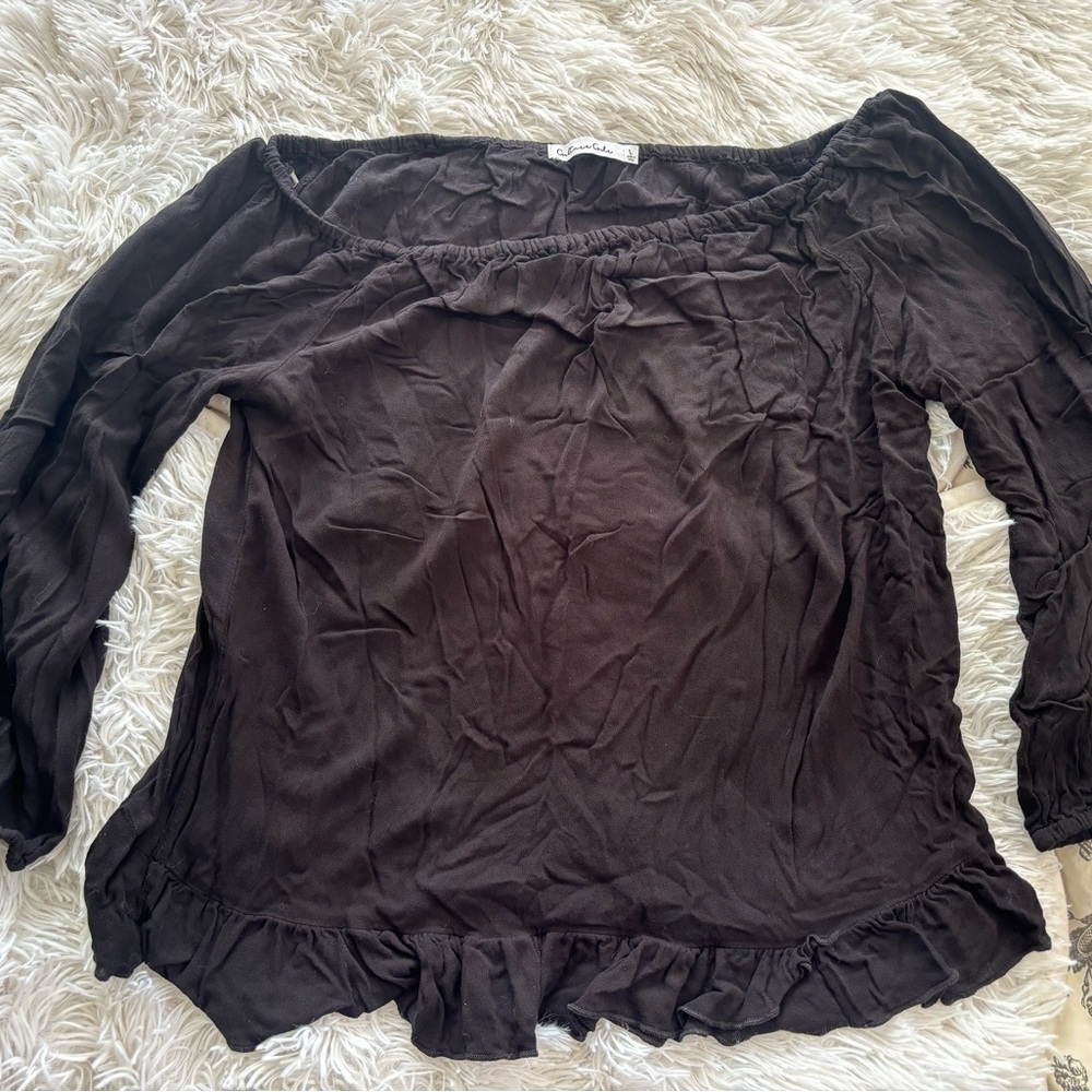 Culture Code Black Off Shoulder Ruffle Hem Peasant Blouse Size L